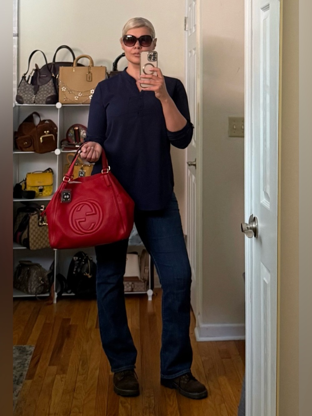 Gucci Red Leather Soho Bag with Embossed GG - Picture 8 of 12